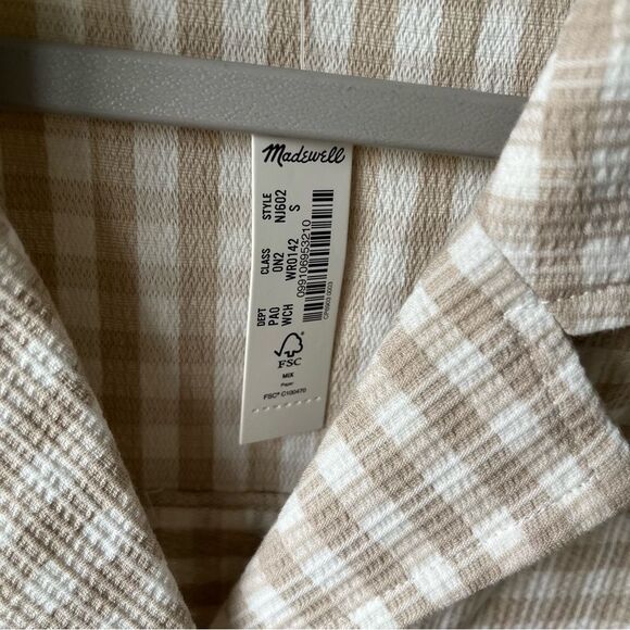 Madewell Camp Checked Gingham Plaid Boxy Gauze Button Down Shirt Tan Small NWT - Picture 7 of 16